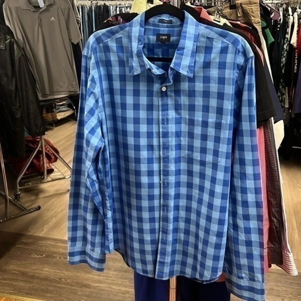 Men’s J.Crew size large slim fit, multi blue button up shirt